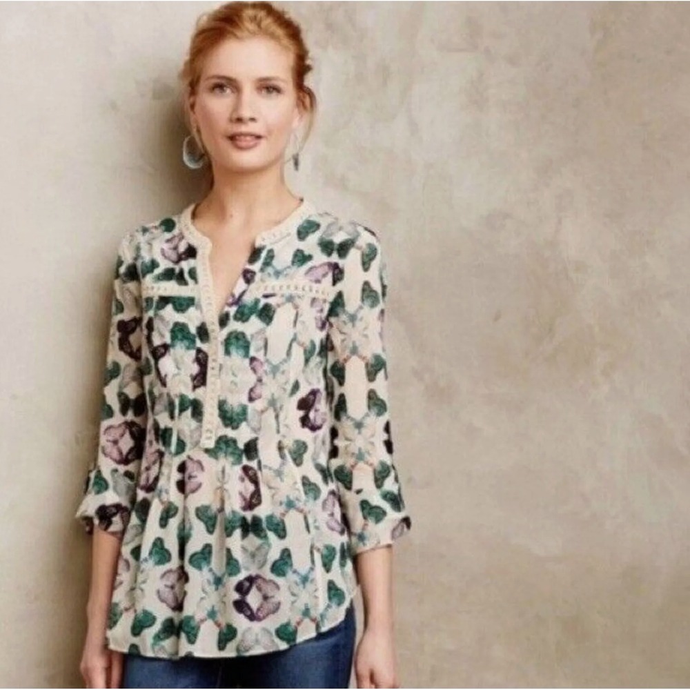 Maeve Butterfly Print Blouse - Cream and Green - Picture 9 of 9